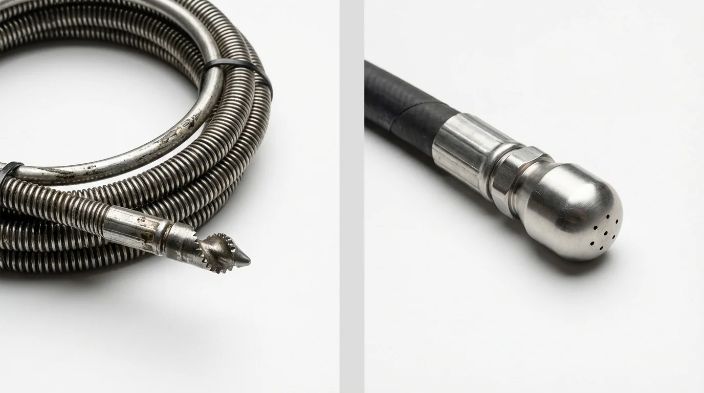 Drain snake cable and hydro jetting nozzle used for drain cleaning in Orland, ME