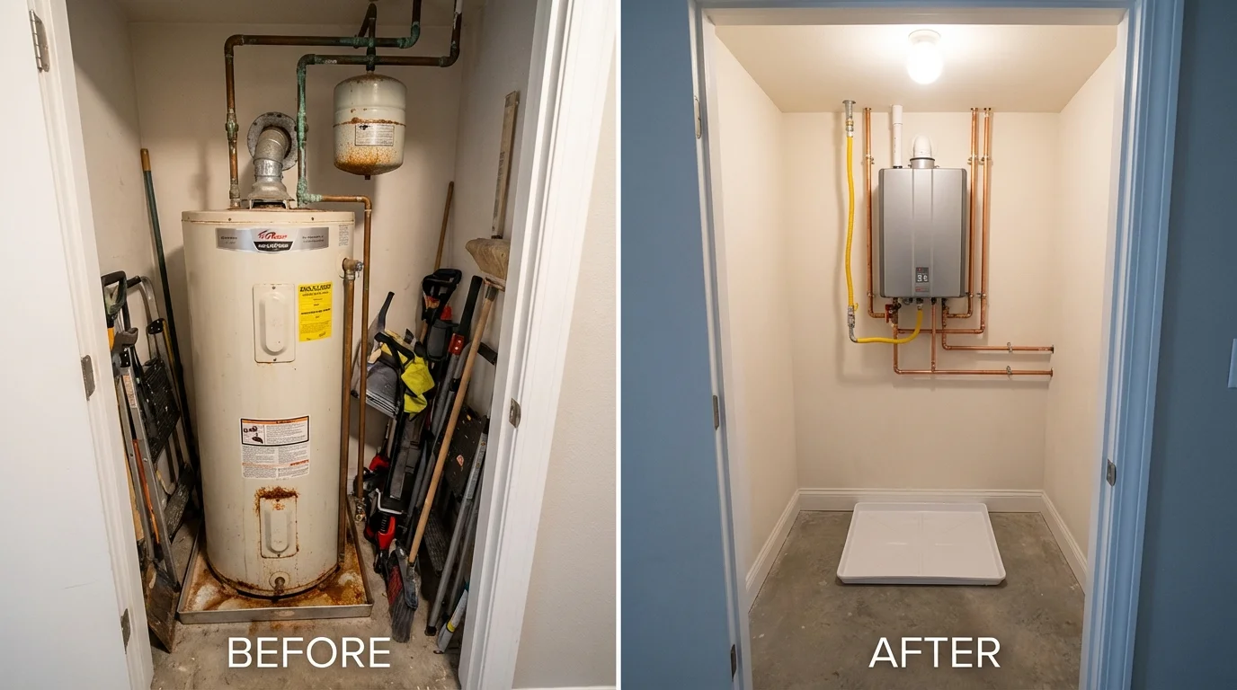 Tank water heater versus wall-mounted tankless unit comparison for Orland, ME homeowners